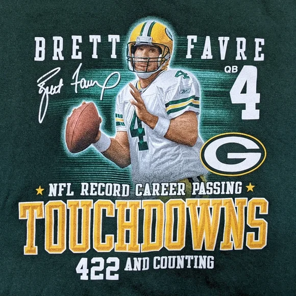 NFL Brett Farve Quarterback Record Shirt Green Bay Packers Large Men's Football - Picture 5 of 13